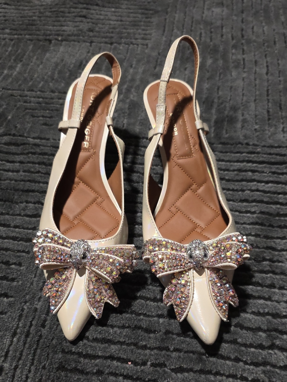 Kurt Geiger Cream Slingback Pointed-Toe Flats with Crystal Bow